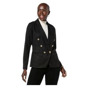 IMAN Global Chic Women's Luxe Faux Suede Blazer Casual Business Black Size LARGE